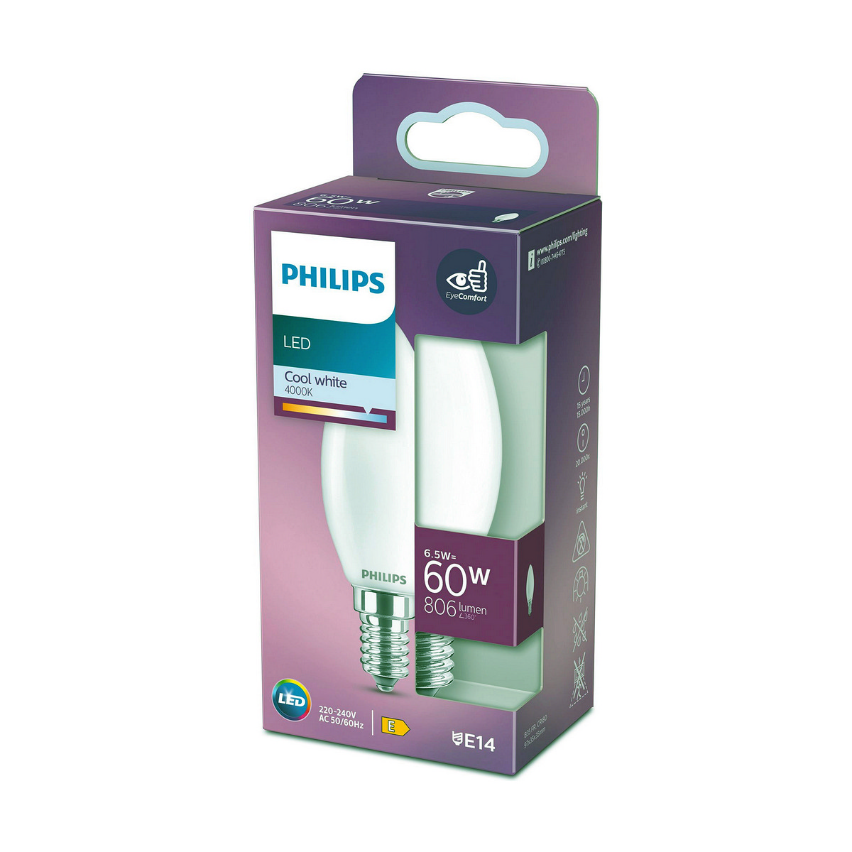 LED-lampa Philips Vela y lustre E14 806 lm