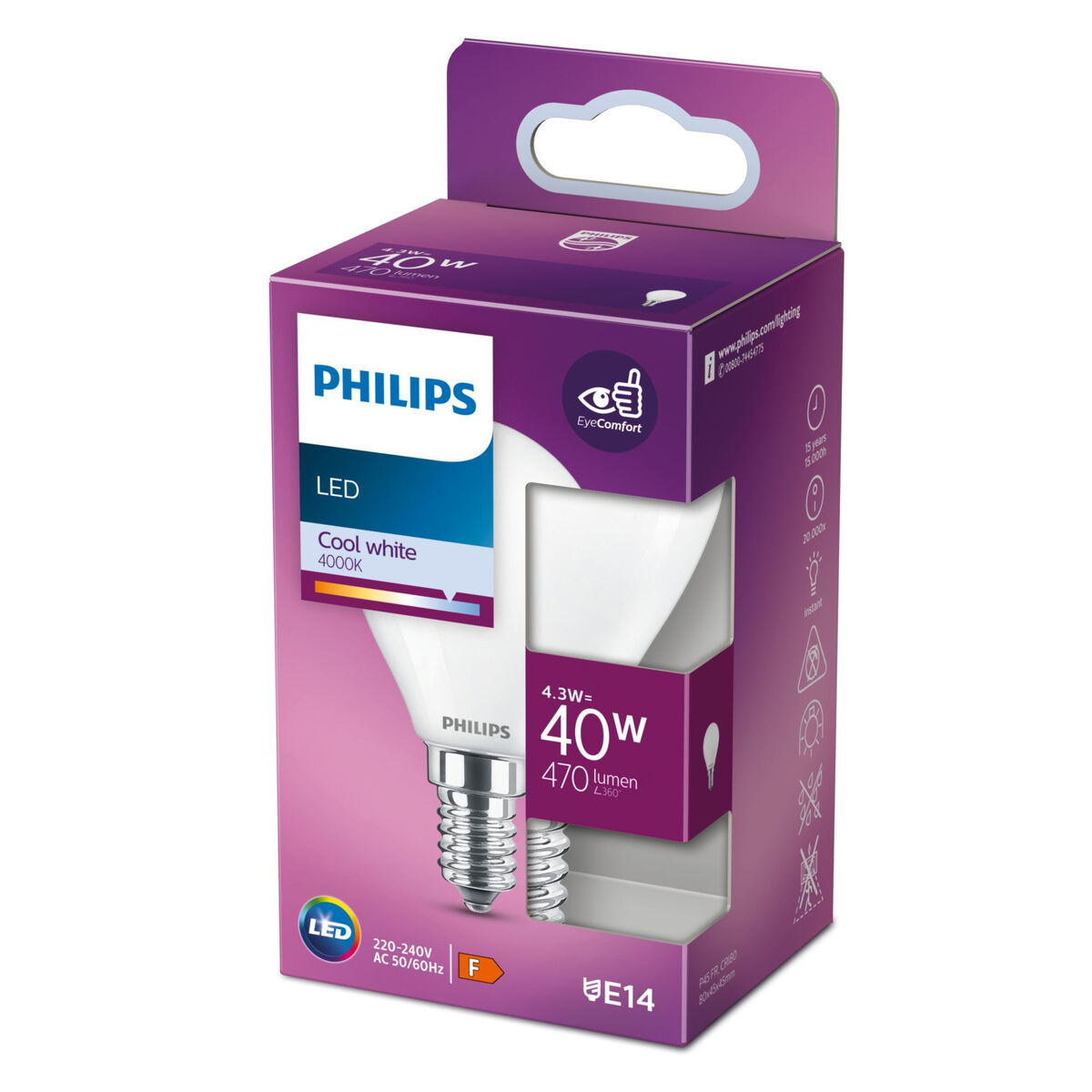 LED-lampa Philips Vela y lustre 4,5 x 8,2 cm E14 470 lm 4,3 W (4000 K) - 2
