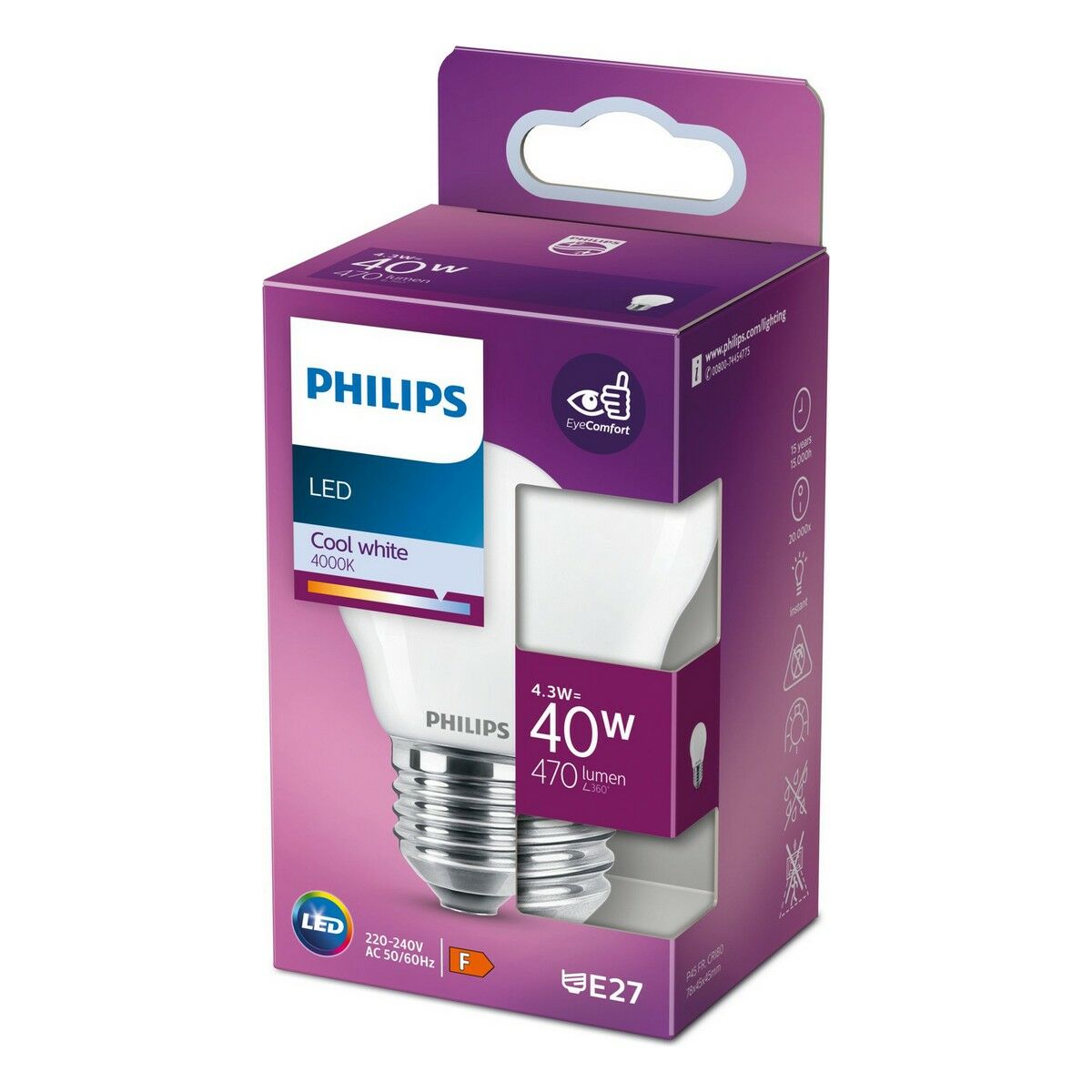 LED-lampa Philips   4,5 x 7,8 cm E27 F 470 lm 4,3 W (4000 K)