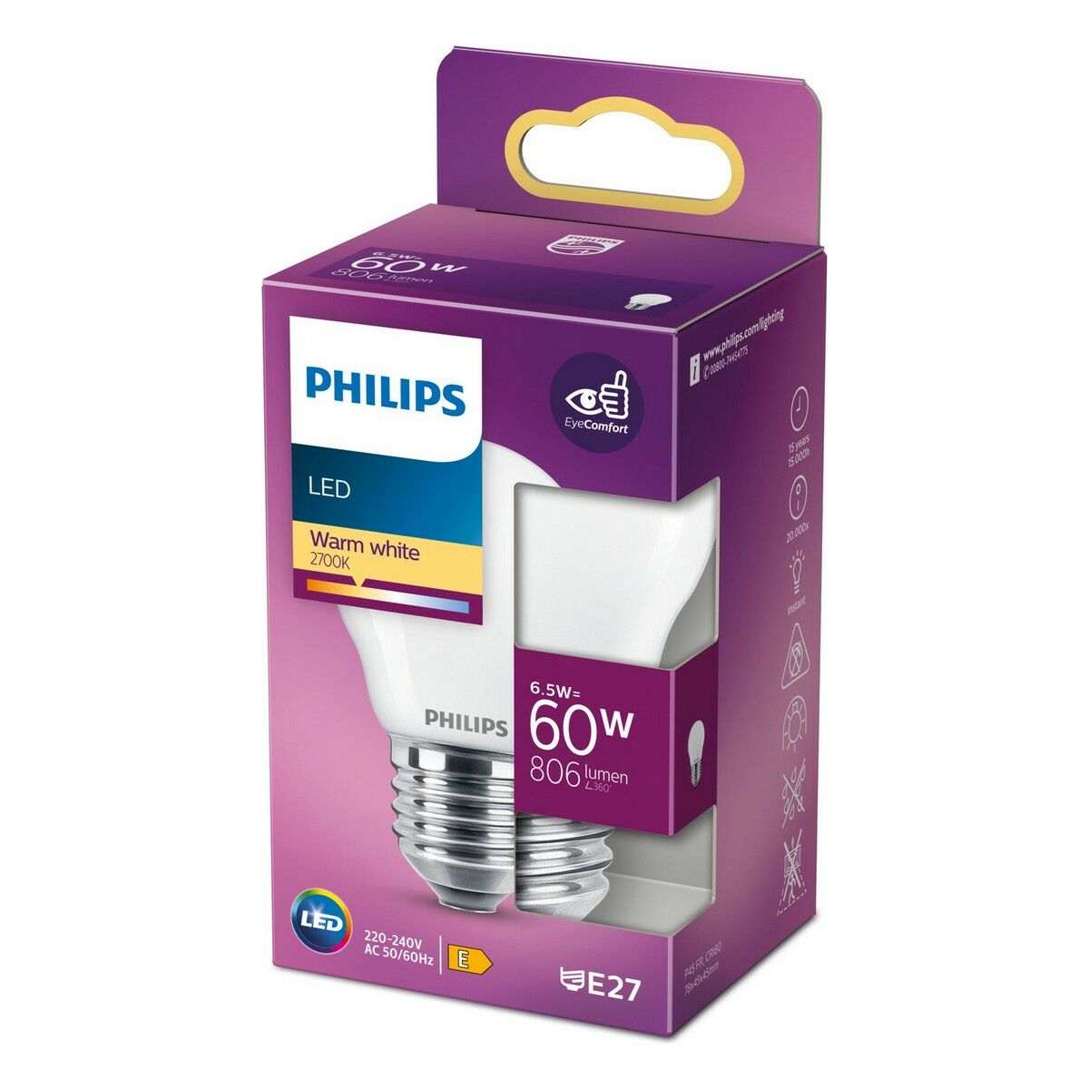 LED-lampa Philips 8718699762858 4,5 x 7,8 cm E27 E 6,5 W 806 lm (2700 K)
