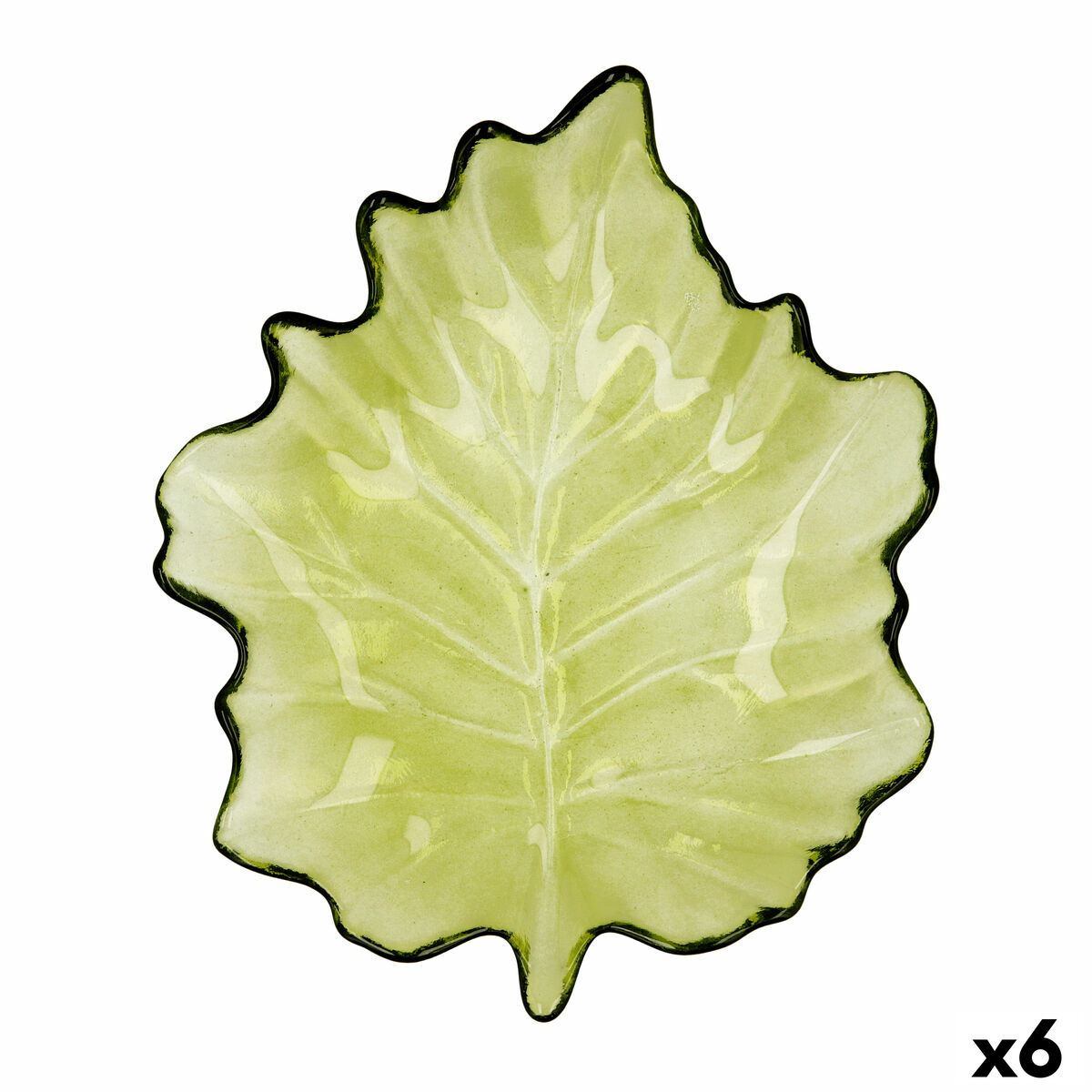 Snacksbricka Quid Blad Grön Glas (22 x 18 cm) (Pack 6x)