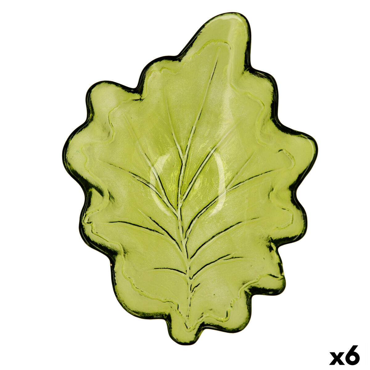 Snacksbricka Quid Blad Grön Glas (19 x 14 x 4 cm) (Pack 6x)