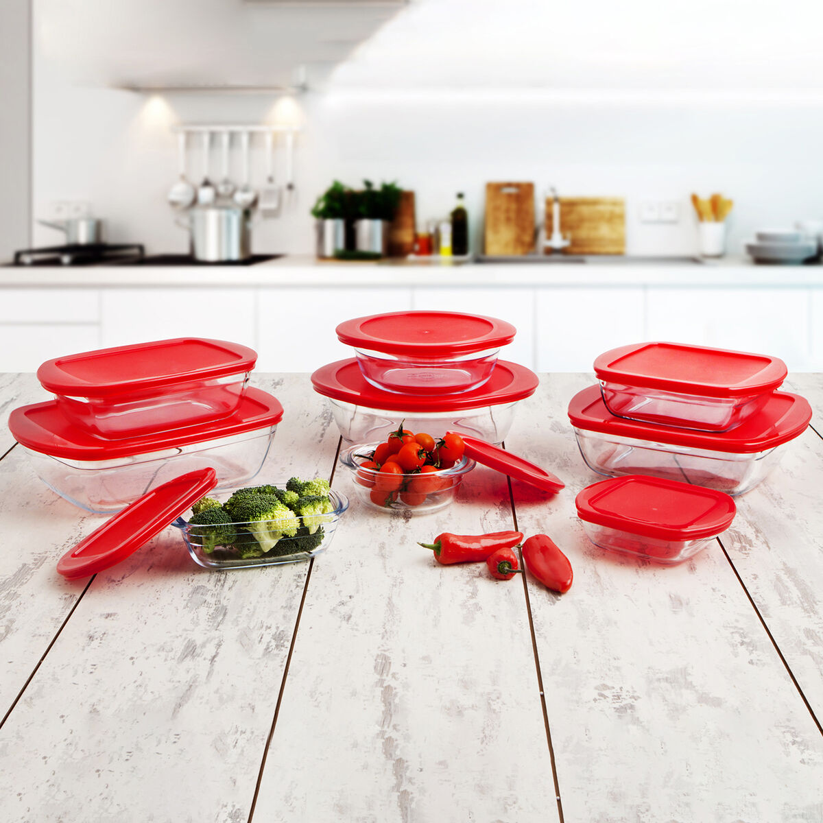 Rektangulär matlåda med lock Ô Cuisine Cook & Store Röd 1,1 L 23 x 15 x 6,5 cm Silikon Glas (6 antal) - 3