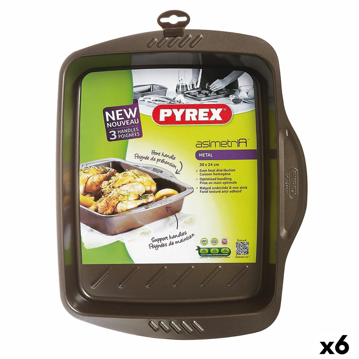 Ugnsform Pyrex Asimetria Rektangulär Metall 30 x 24 cm (6 antal)