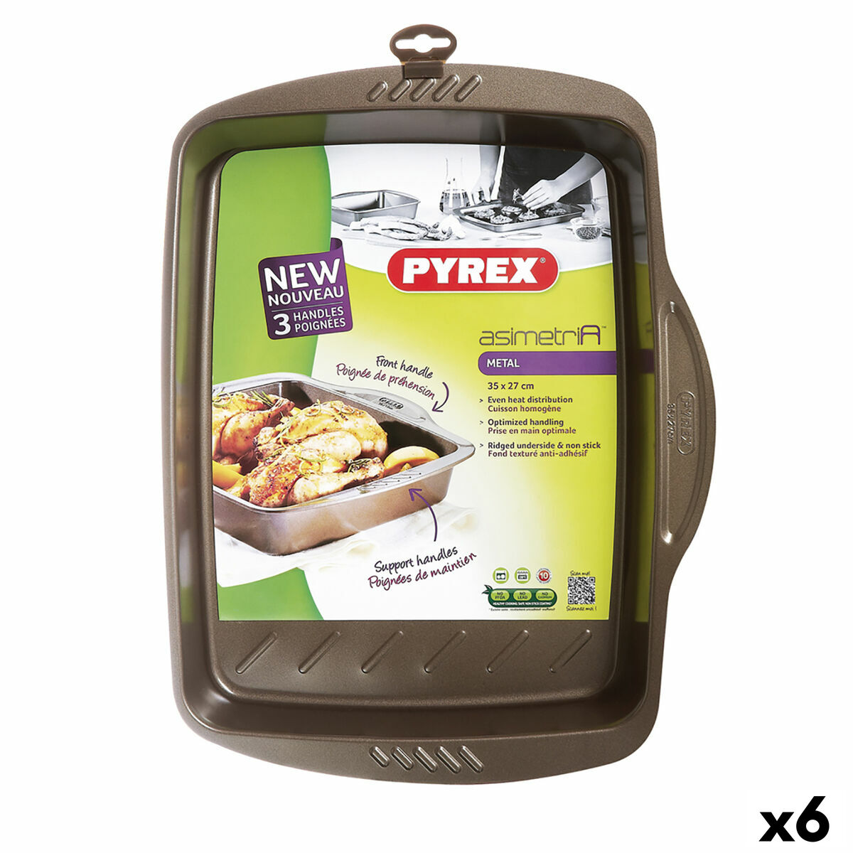 Ugnsform Pyrex Asimetria Rektangulär Svart 35 x 27 cm Metall (6 antal)