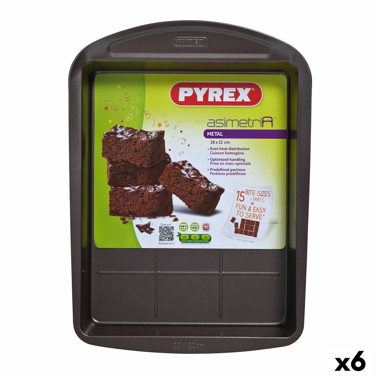 Ugnsform Pyrex Asimetria Rektangulär Svart 28 x 22 cm Metall (6 antal)