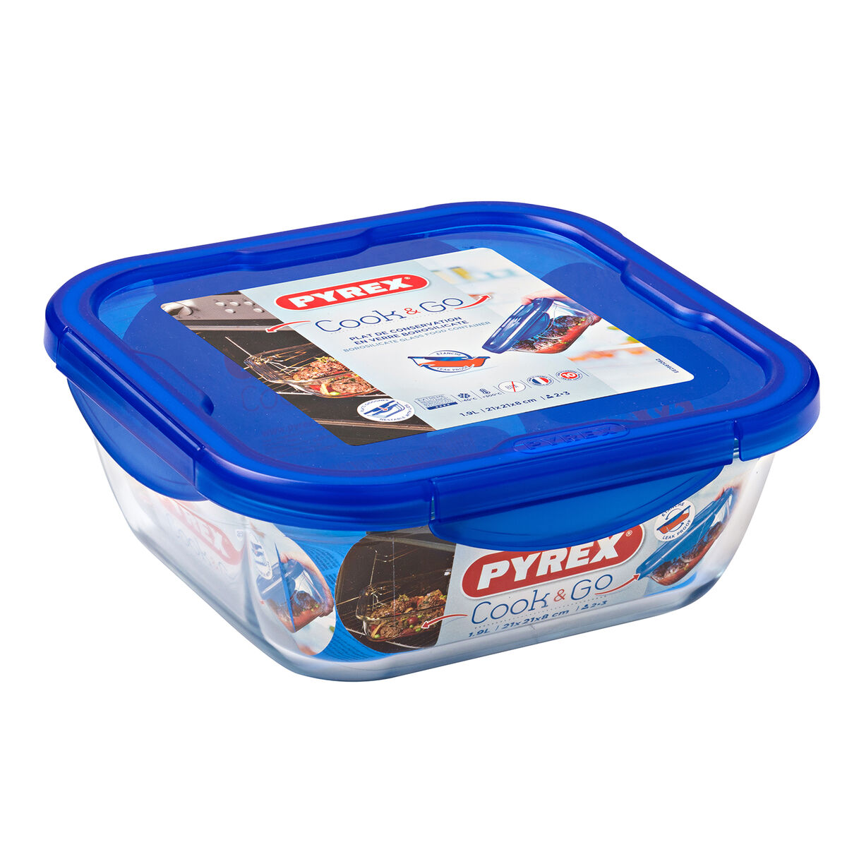 Hermetisk matlåda Pyrex Cook & go 21 x 21 x 9 cm Blå 1,9 L Glas (6 antal) - 2
