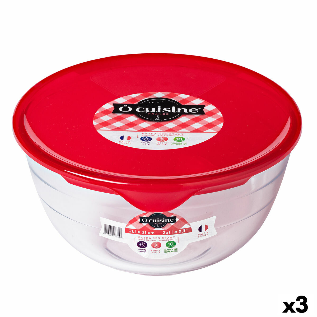 Rund matlåda med lock Ô Cuisine Prep&store Ocu Röd 1 L 17 x 17 x 9 cm Glas (3 antal)