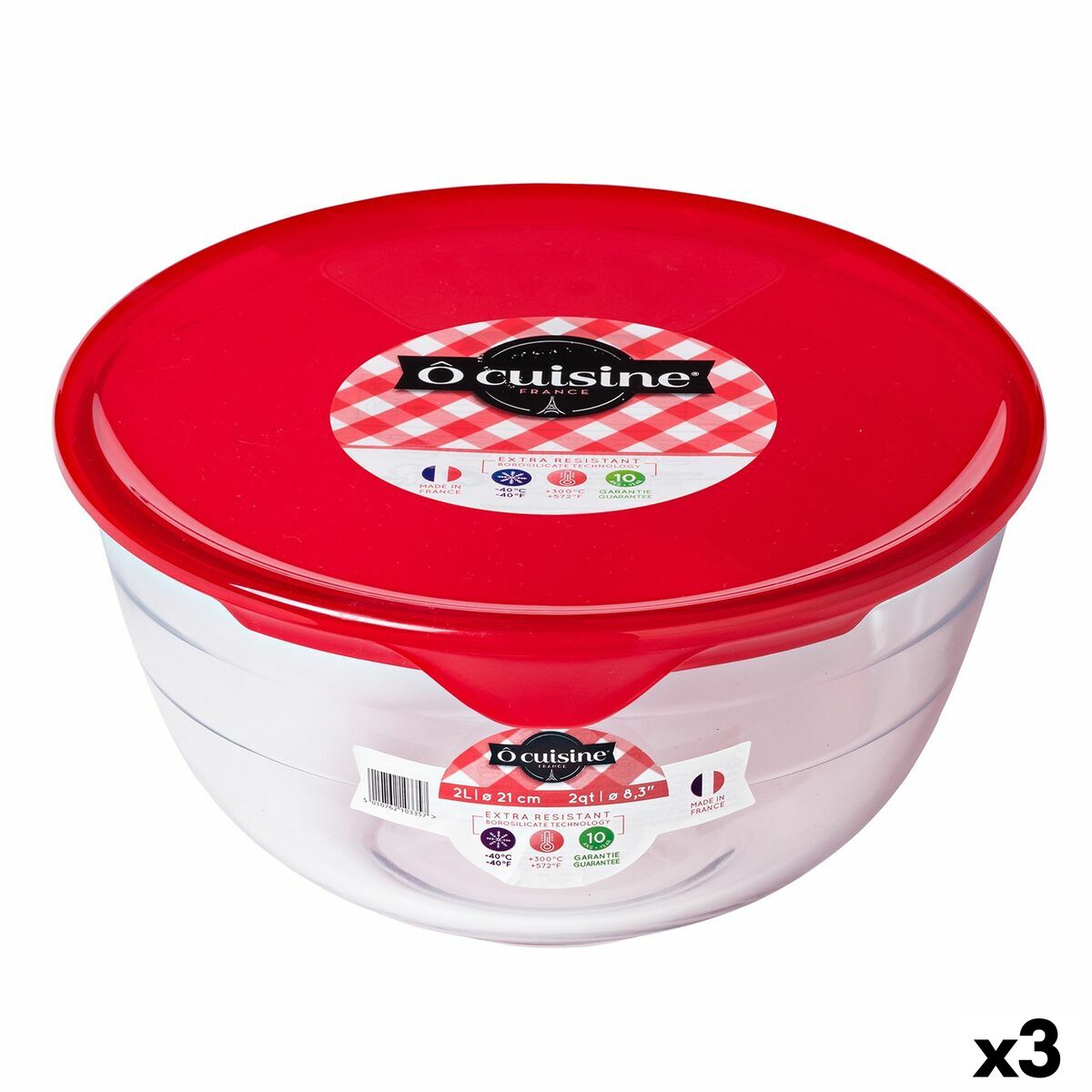 Rund matlåda med lock Ô Cuisine Prep&store Ocu Röd 2 L 22 x 22 x 11 cm Glas (3 antal)