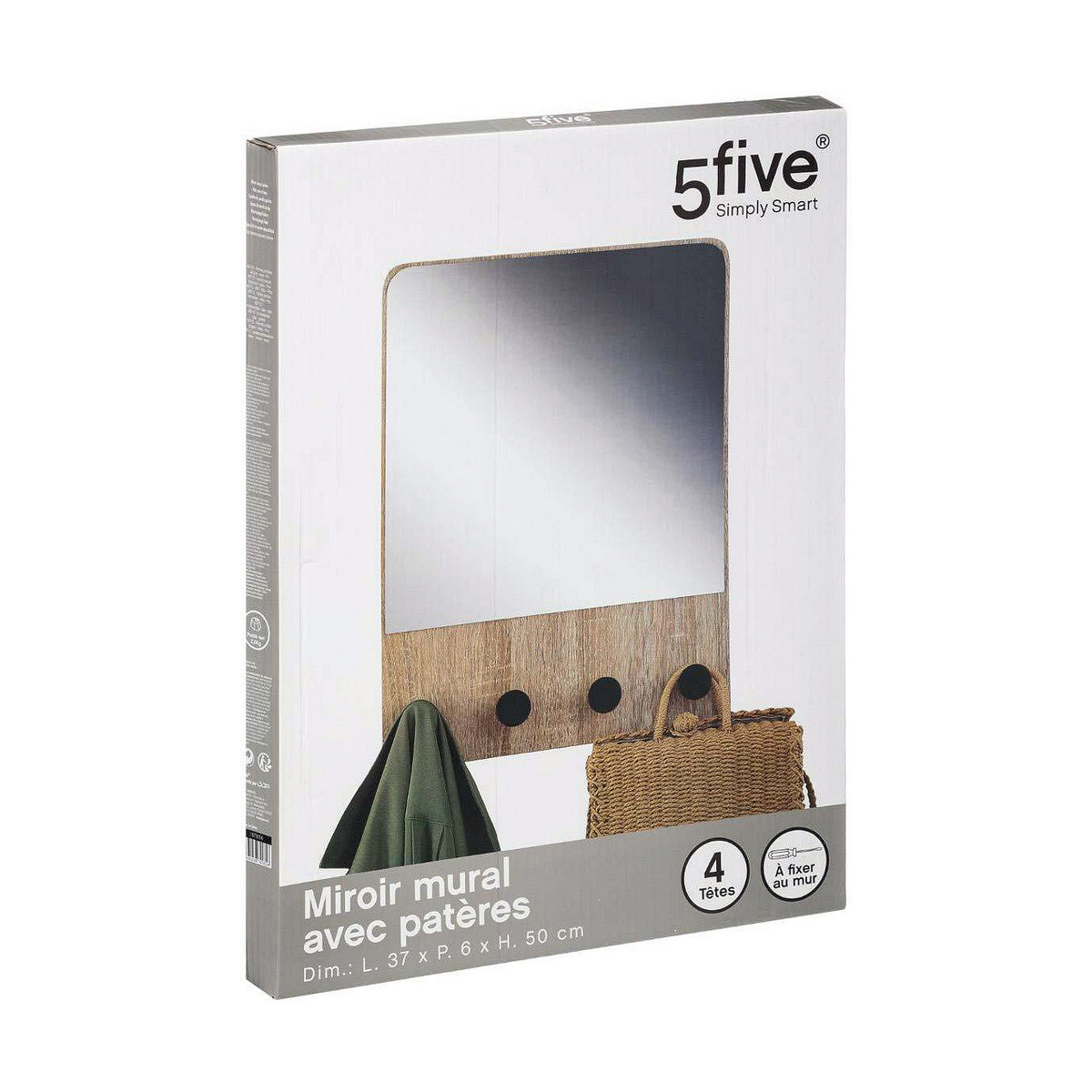 Väggspegel 5five Door Hanger Naturell (50 x 37 x 6 cm) - 3