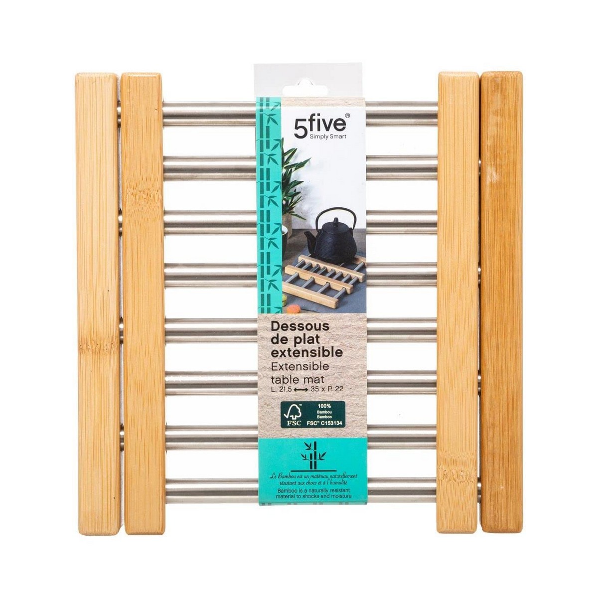 Bordsunderlägg Secret de Gourmet Rostfritt stål Bambu Utdragbar (35,2 x 22,2 x 2 cm) - 2