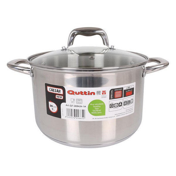 Kastrull med glaslock Quttin Stål, Mått: Ø 30 cm - 12 L - 5