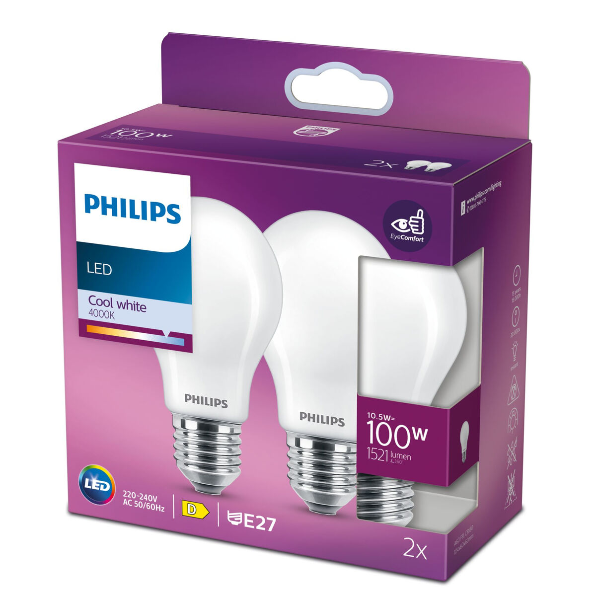 LED-lampa Philips NL45-0800WT240E27-3PK 4000 K E27 Vit D (2 antal) (Renoverade A+) - 2