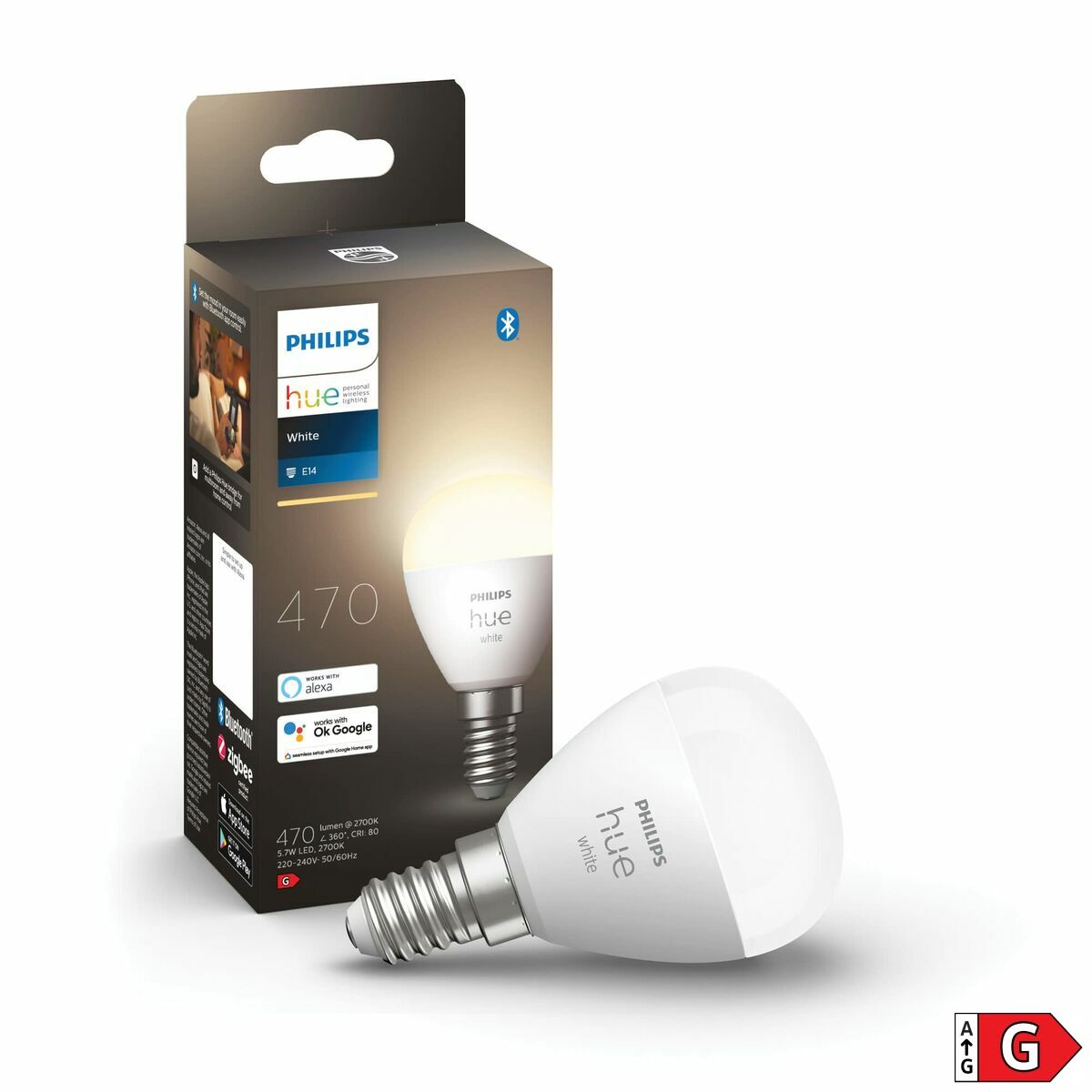 Smart-Lampa Philips Vit E14 40 W G 470 lm (2700k) (Renoverade A+) - 4