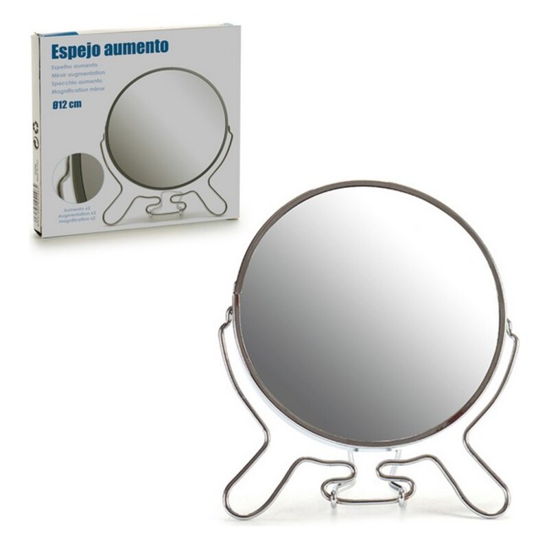 Förstorande Spegel Ø 12 cm Silvrig Aluminium Glas, Mått: 12 cm