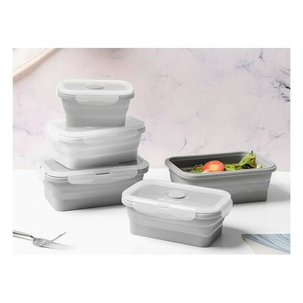 Rektangulär matlåda med lock Quttin Hopfällbar Silikon Rektangulär 1,2 L 22 x 14 cm (22 x 14 cm) - 5