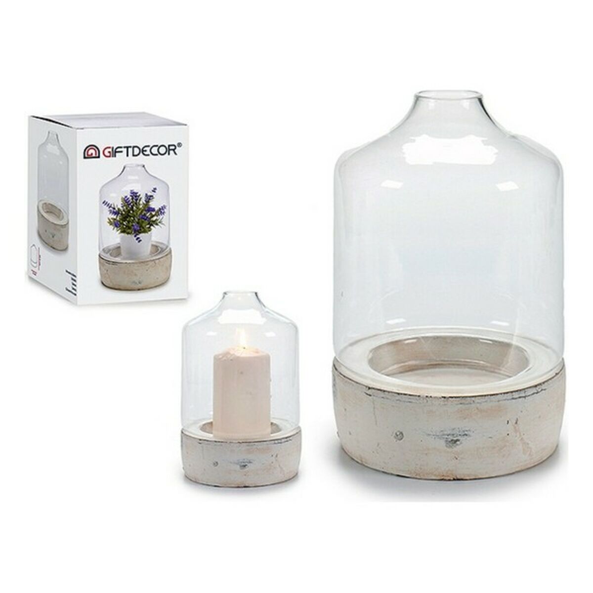 Ljusstakar Transparent Sten Glas 15,2 x 22,5 x 15,2 cm 18 x 29 x 18 cm, Mått: 15,2 x 22,5 x 15,2 cm - 5