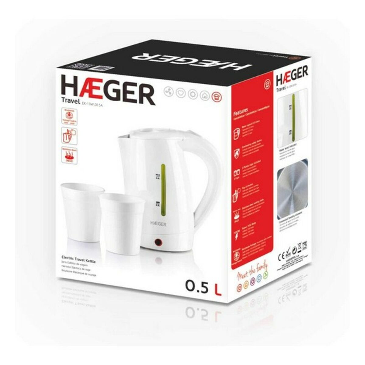 Vattenkokare Haeger 5608475009006 0,5 L 1100W Vit 500 ml 1100 W - 3