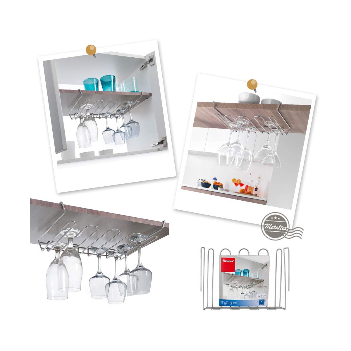Glashållare Metaltex My-crystal 38 x 26 x 7 cm Metall upp till cirka 12 glas med en fot på högst 7 cm i diameter. - 3