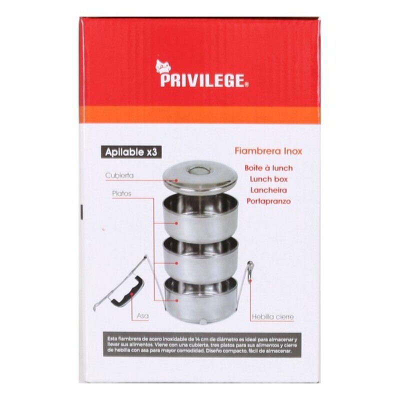 Lunchlådor, set Privilege Rostfritt stål Stapelbara Stål (3 pcs) - 5