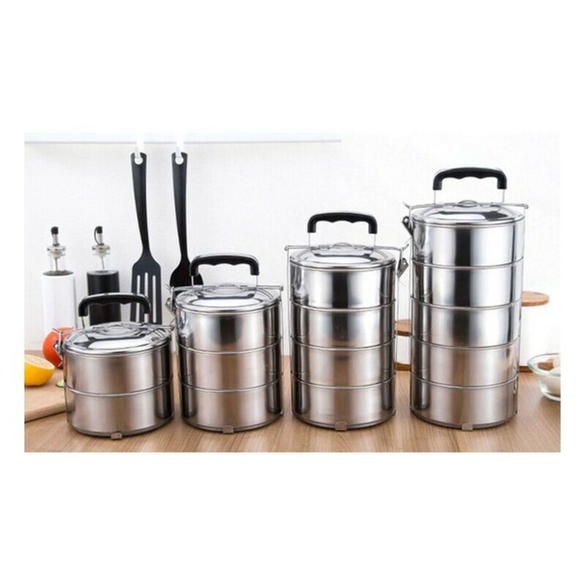 Lunchlådor, set Privilege Rostfritt stål Stapelbara Stål (3 pcs) - 9