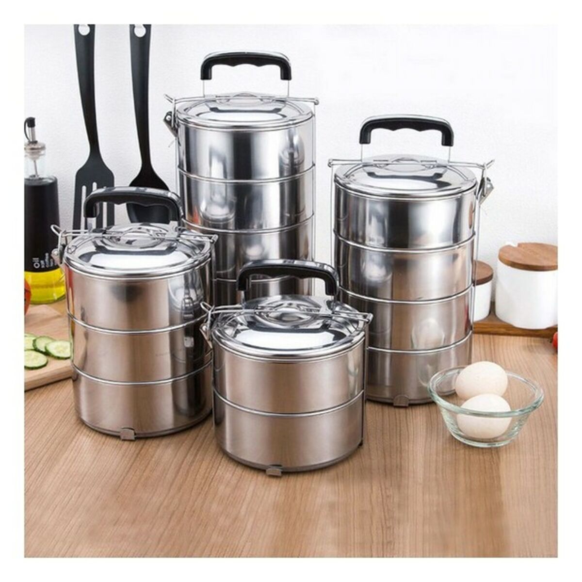 Lunchlådor, set Privilege Rostfritt stål Stapelbara Stål (3 pcs) - 10