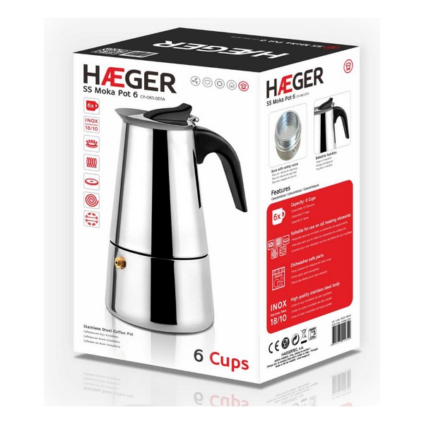 Italiensk Kaffepanna Haeger Moka Rostfritt stål 18/10, Kapacitet: 10 koppar - 5