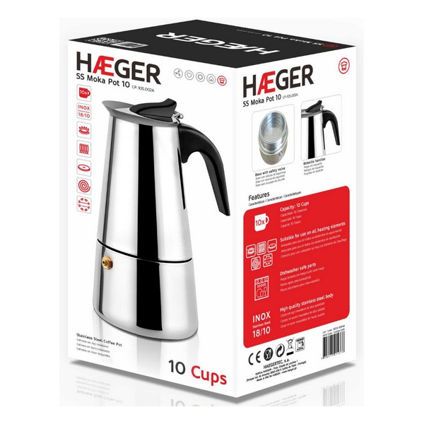 Italiensk Kaffepanna Haeger Moka Rostfritt stål 18/10, Kapacitet: 10 koppar - 2