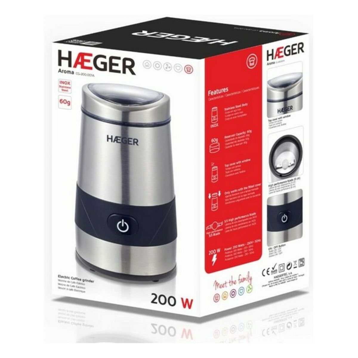 Elektrisk kvarn Haeger Kaffe/ Café Rostfritt stål 200 W - 7