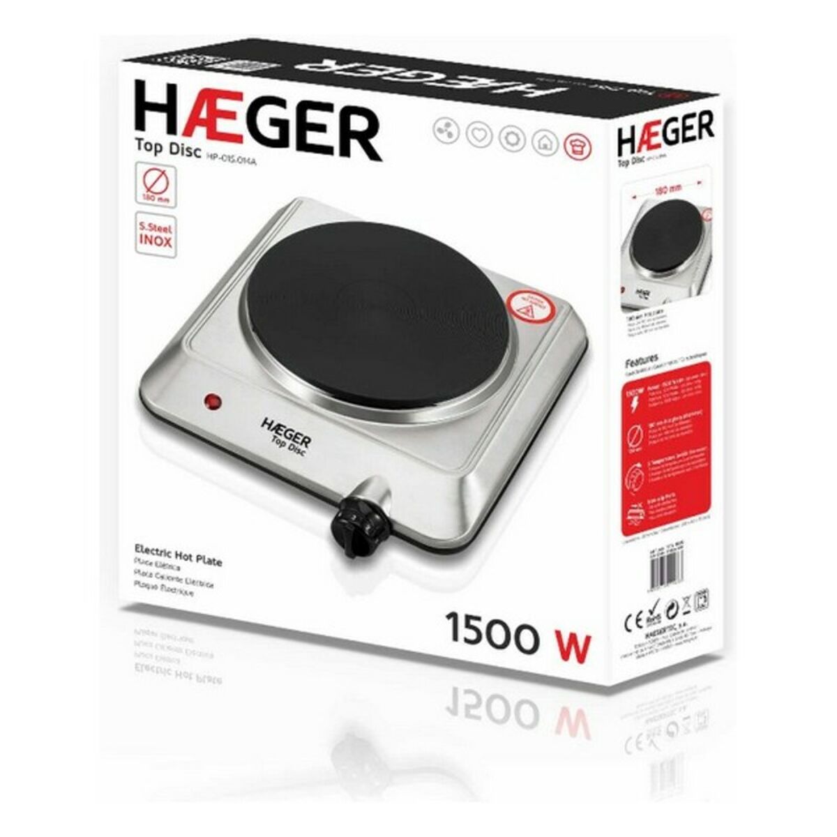 Elektrisk värmeplatta Haeger Top Disc Rostfritt stål 1 campingspis 1500W - 5
