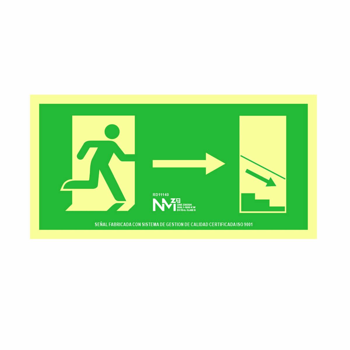 Skylt Normaluz Evacuación escalera abajo derecha PVC
