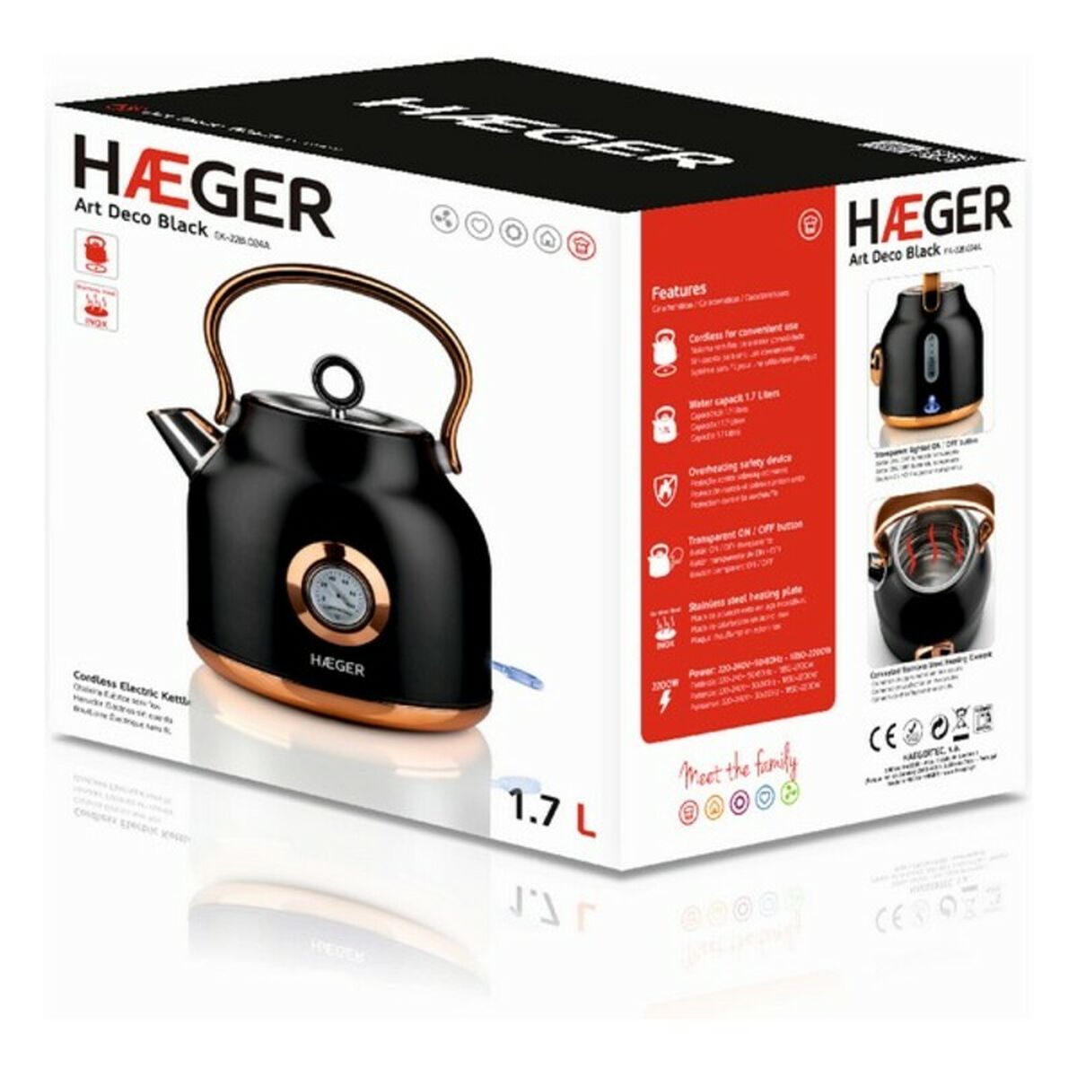 Elektrisk vattenkokare och tekanna Haeger EK-22B.024A 2200 W 2200 W 1,7 L (1,7 L) - 2