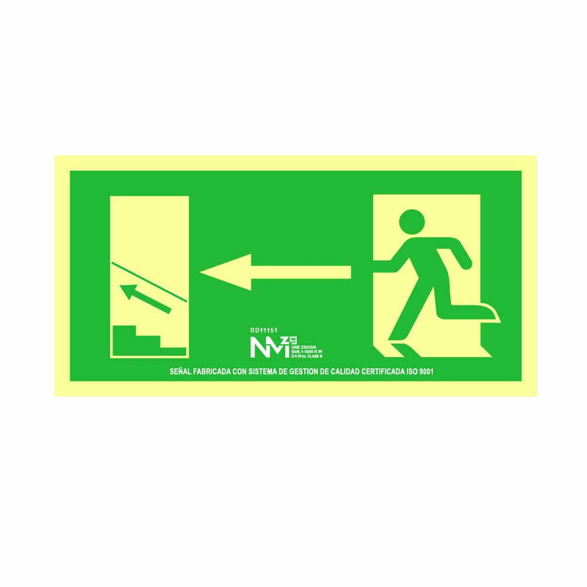 Skylt Normaluz Evacuación escalera arriba izquierda PVC (32 x 16 cm)
