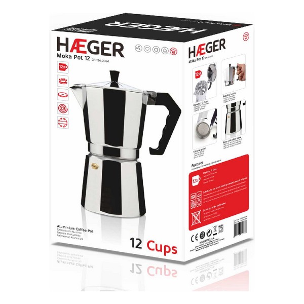 Italiensk Kaffepanna Haeger Moka Aluminium, Kapacitet: 9 Koppar - 6