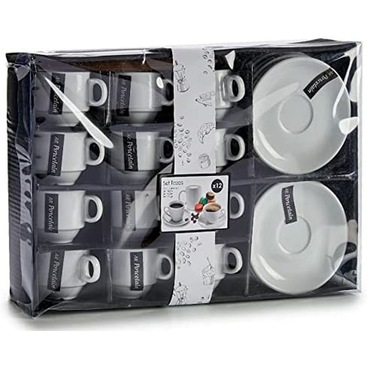 Set med kaffekoppar Porslin Vit (12 antal) - 6