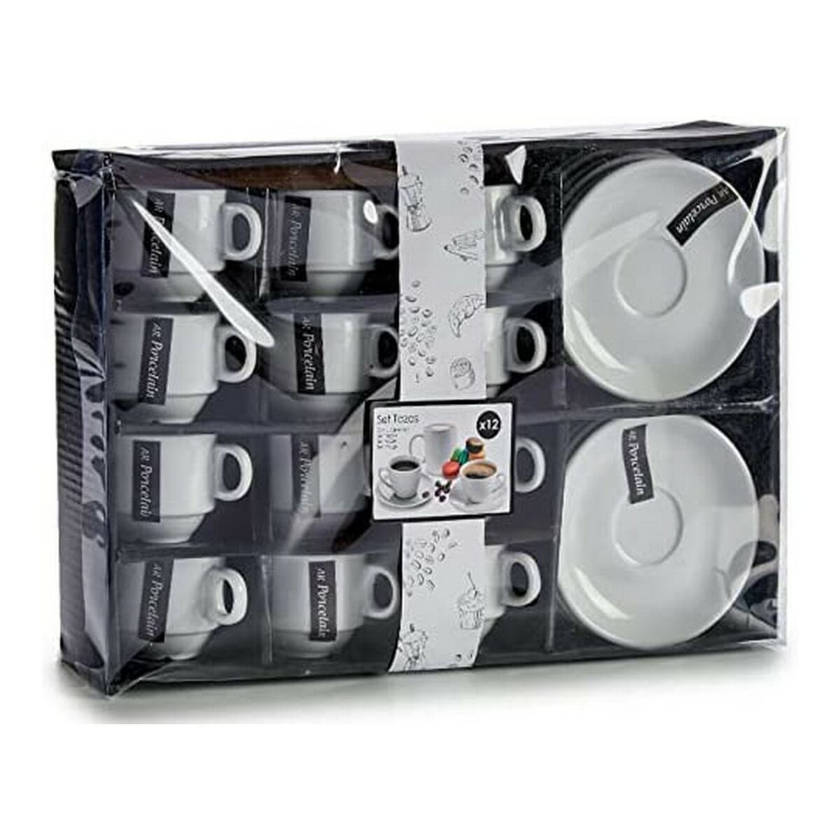 Set med kaffekoppar Porslin Vit (12 antal) - 4
