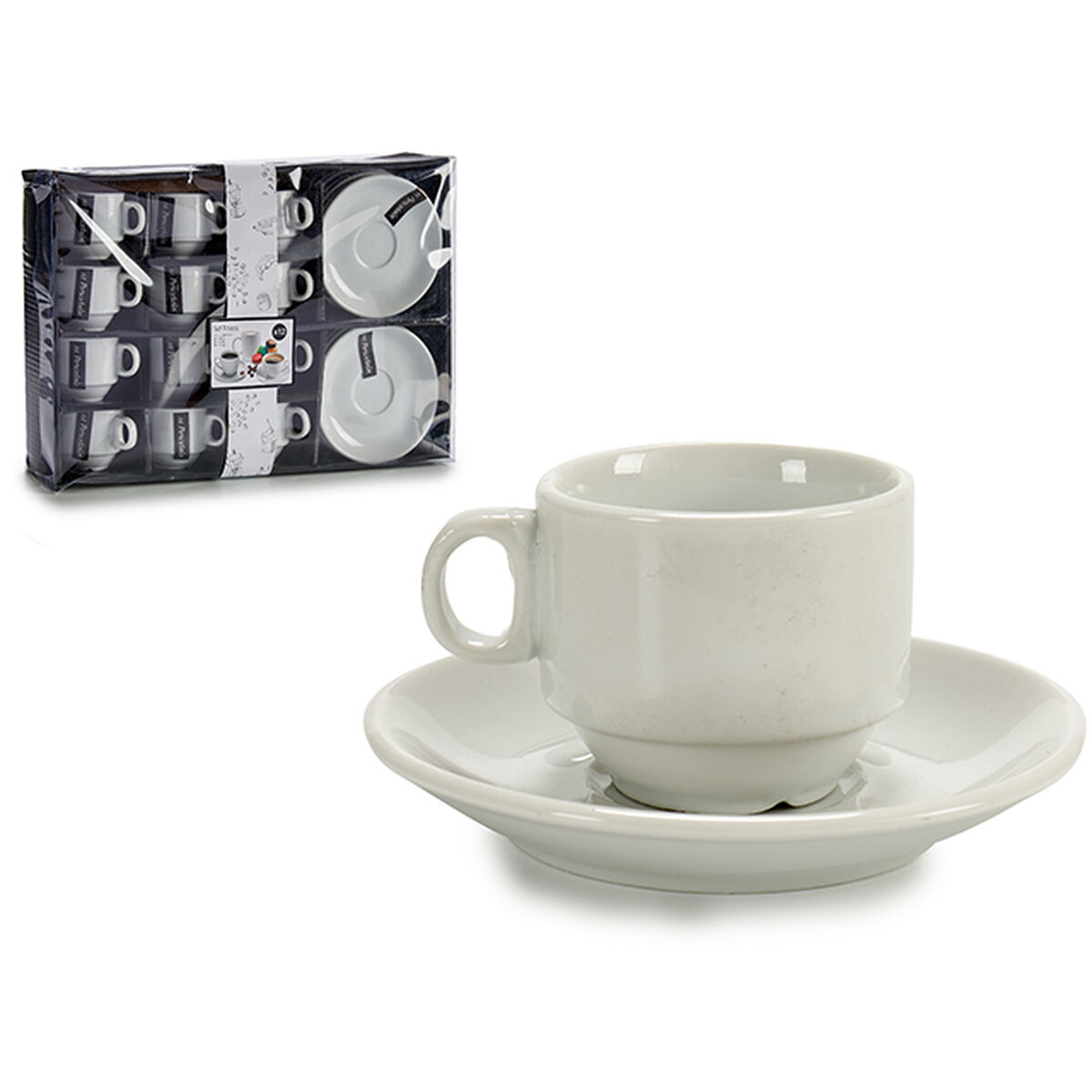 Set med kaffekoppar Porslin Vit (12 antal) - 5