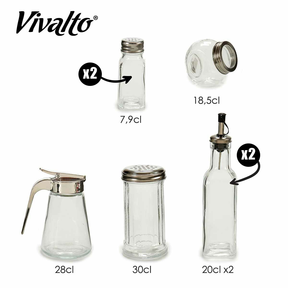Condiment container set 7 Delar Silvrig Metall - 6