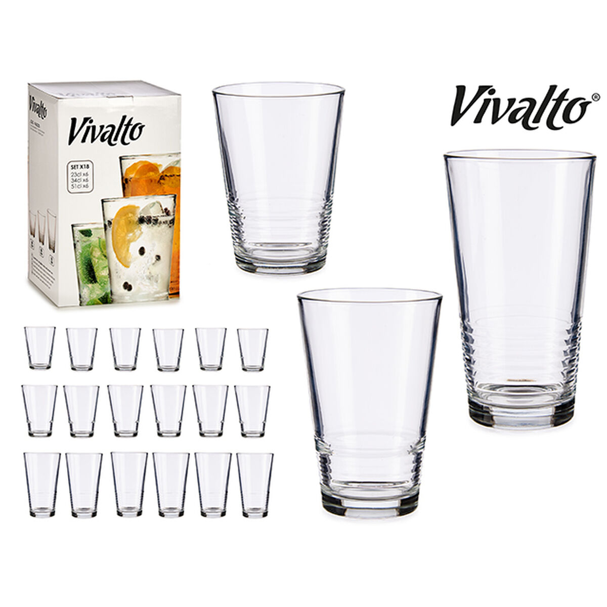 Glasset 41015 Transparent Glas 6 x (51 cl) / 6 x (34 cl) / 6 x (23 cl) - 5