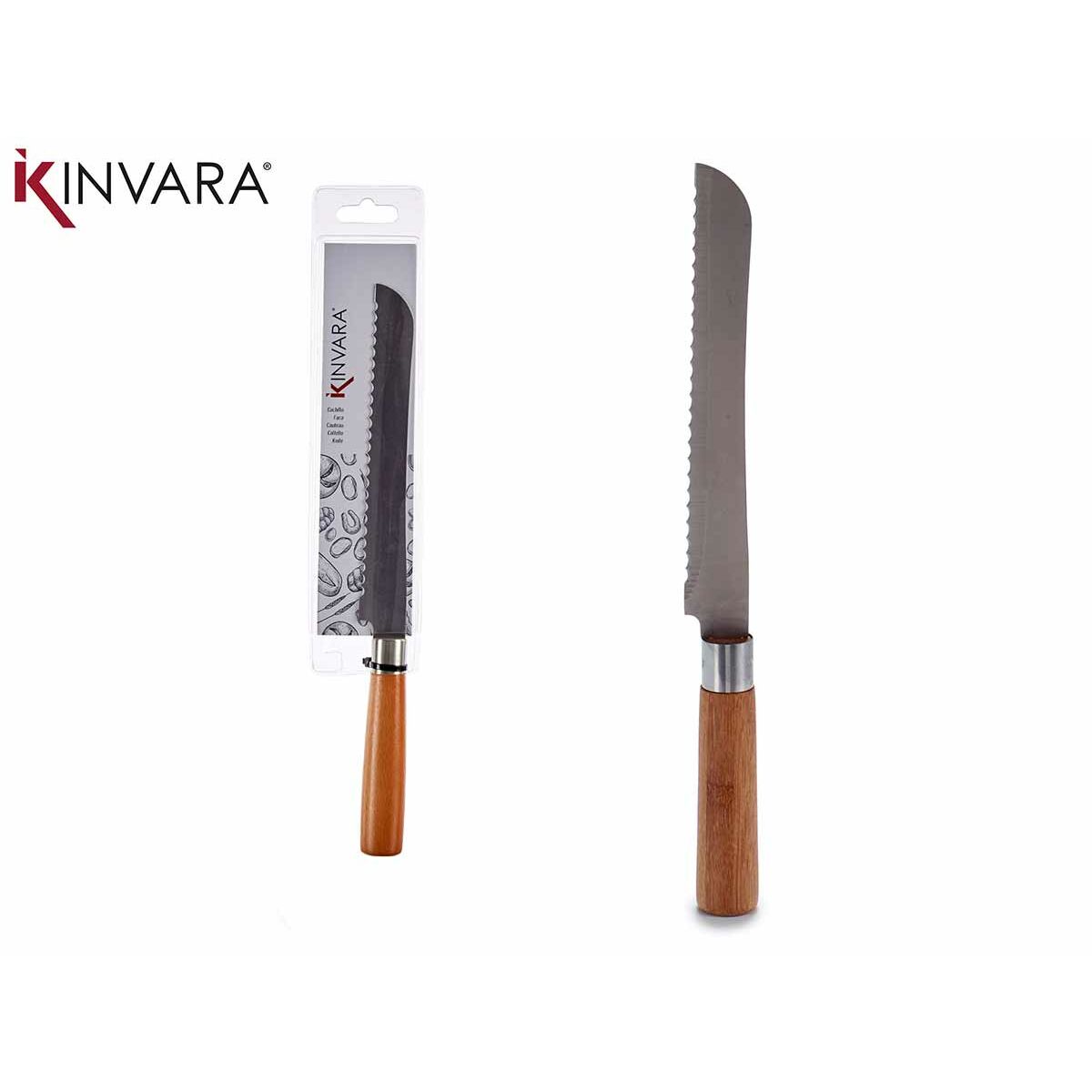 Tandad kniv Silvrig Trä Brun Rostfritt stål Bambu - 4