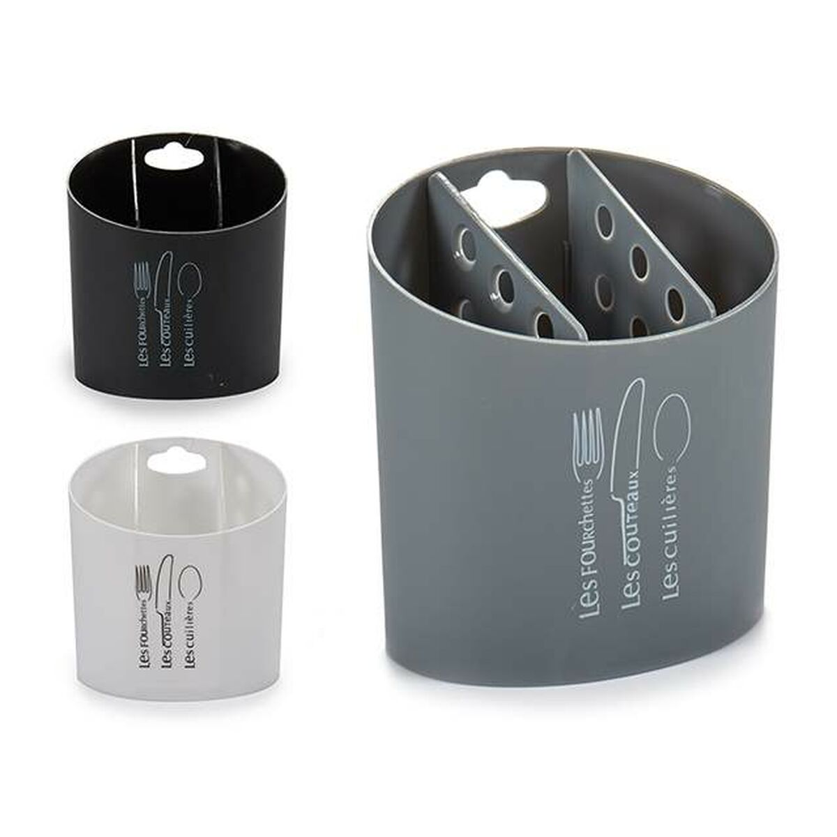 Besticks-sortering Svart Grå Vit Plast 9,5 x 14 x 13,5 cm - 2