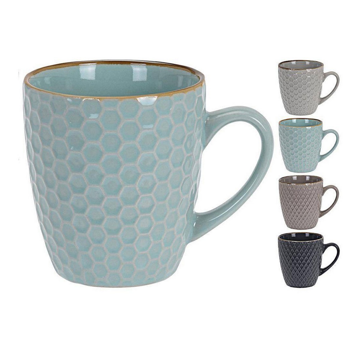 Set med kaffekoppar Excellent Houseware Geometrisk Stengods 4 Delar 300 ml - 2