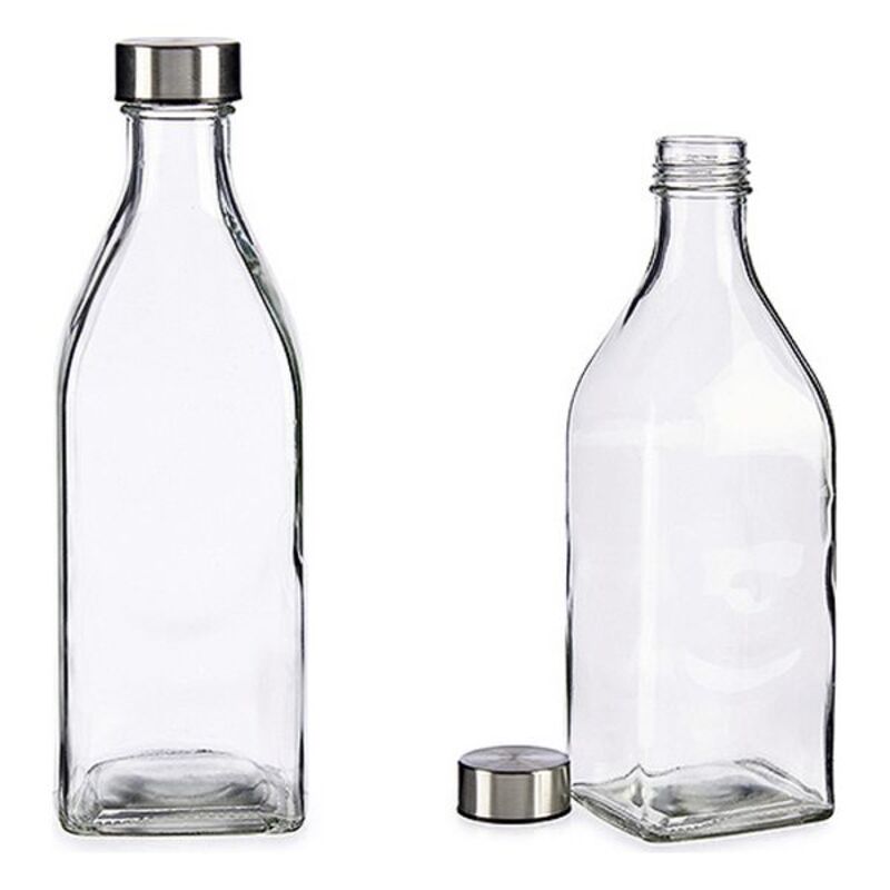 Glasflaska Transparent Silvrig Metall Glas 1 L