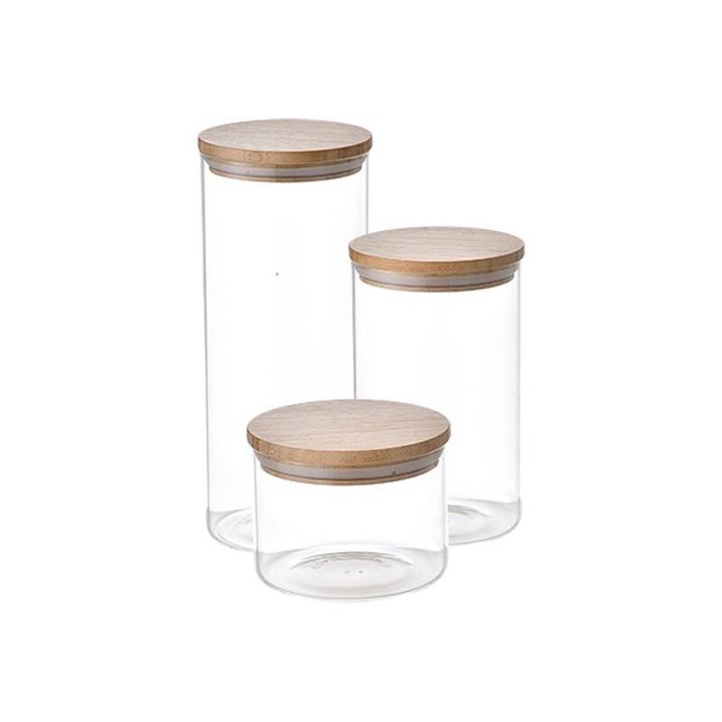 Uppsättning med 3 Burkar San Ignacio Glas Transparent Bambu