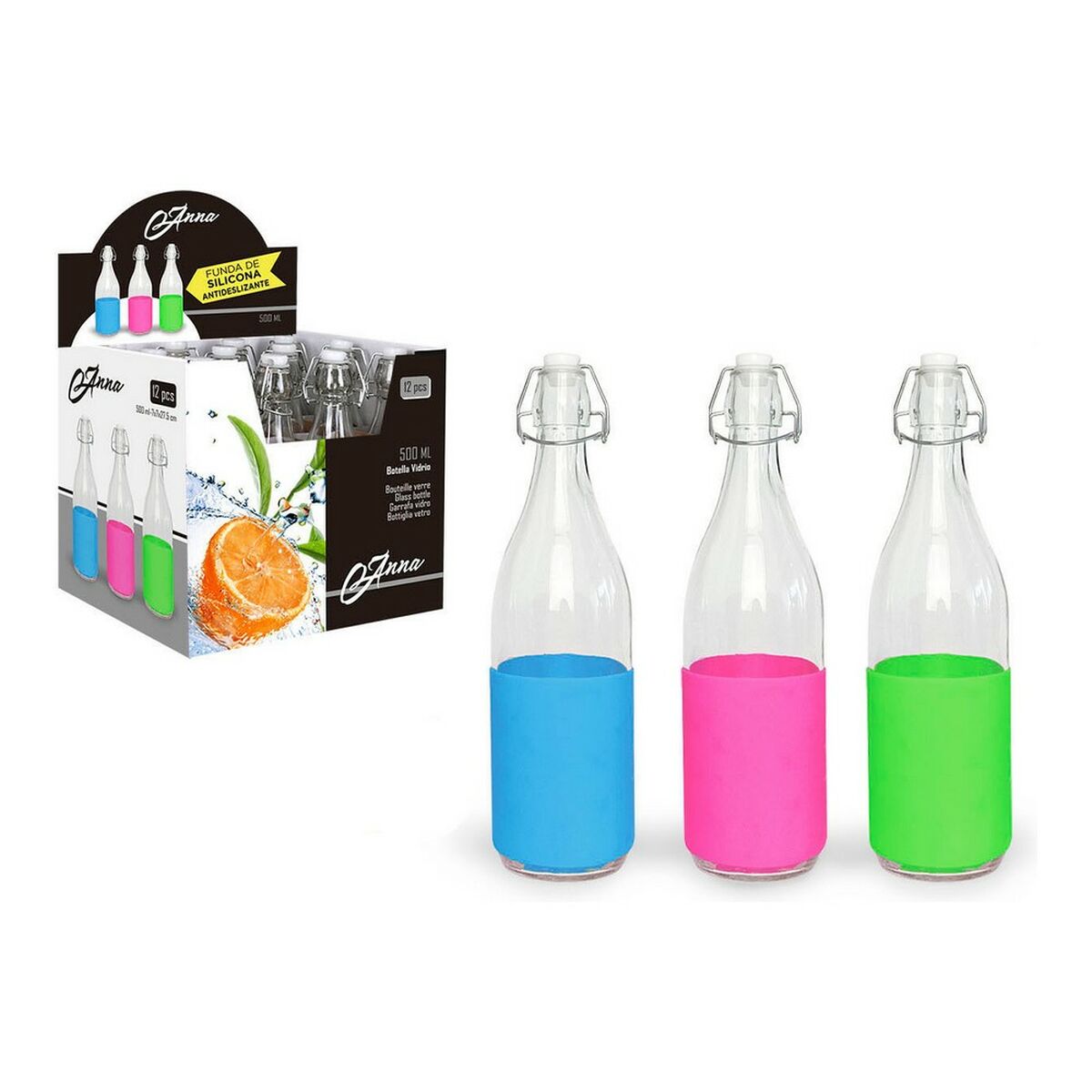 Flaska Anna Glas Silikon Med lock (0,5 L) - 2