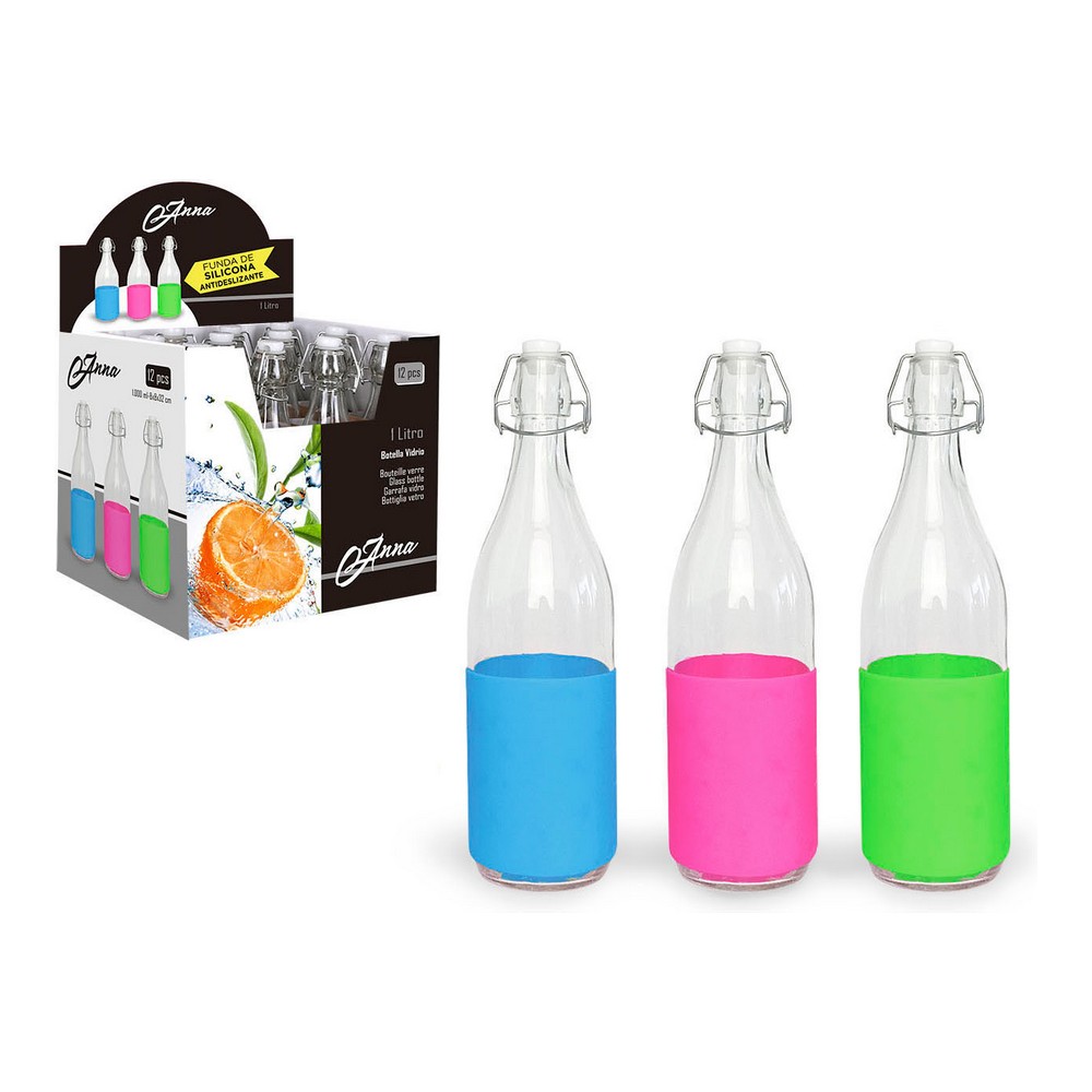 Flaska Anna Glas Med lock Silikon (1 L)
