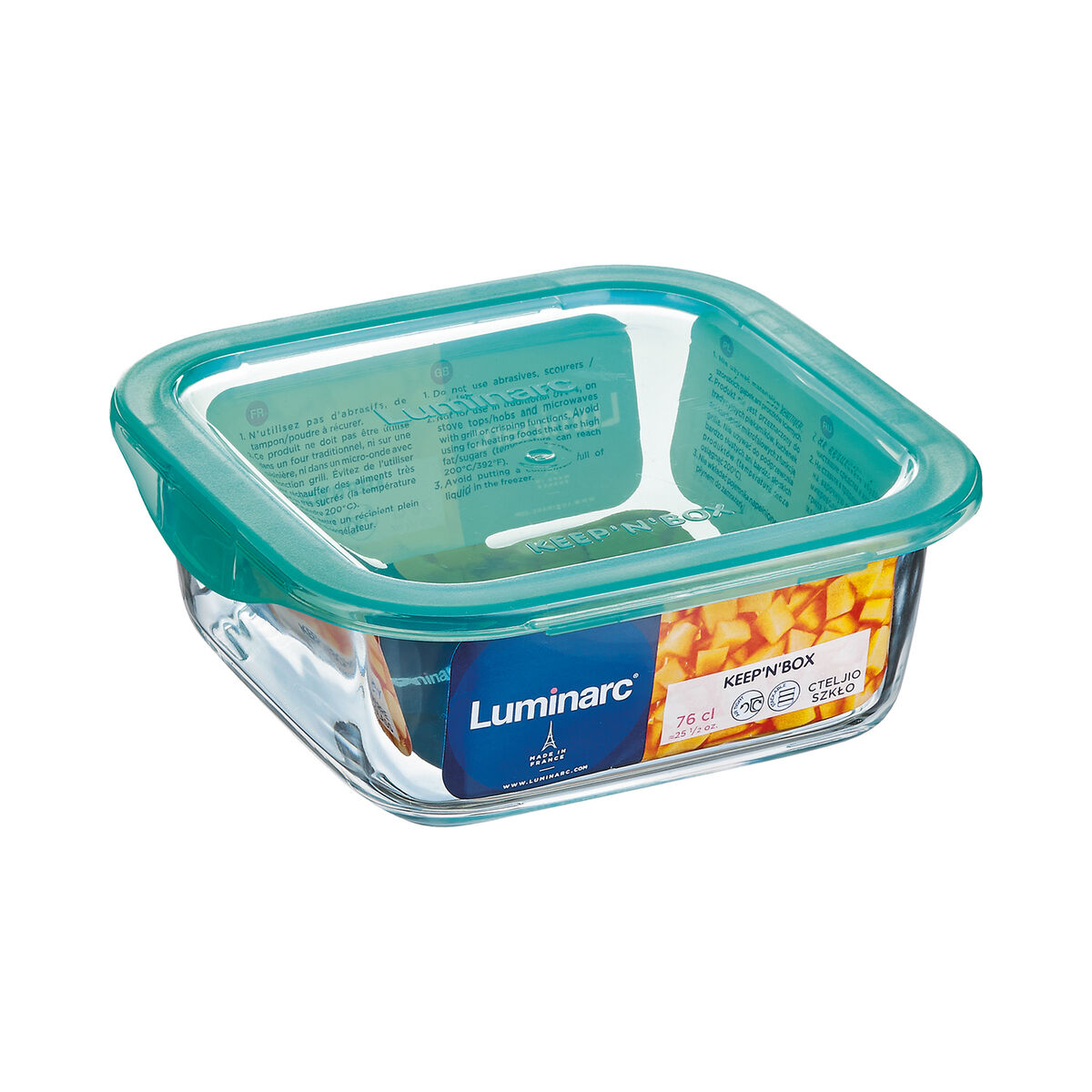Fyrkantig matlåda med lock Luminarc Keep'n Lagon 10 x 5,4 cm Turkos 380 ml Dvobarvna Glas (6 antal) - 3