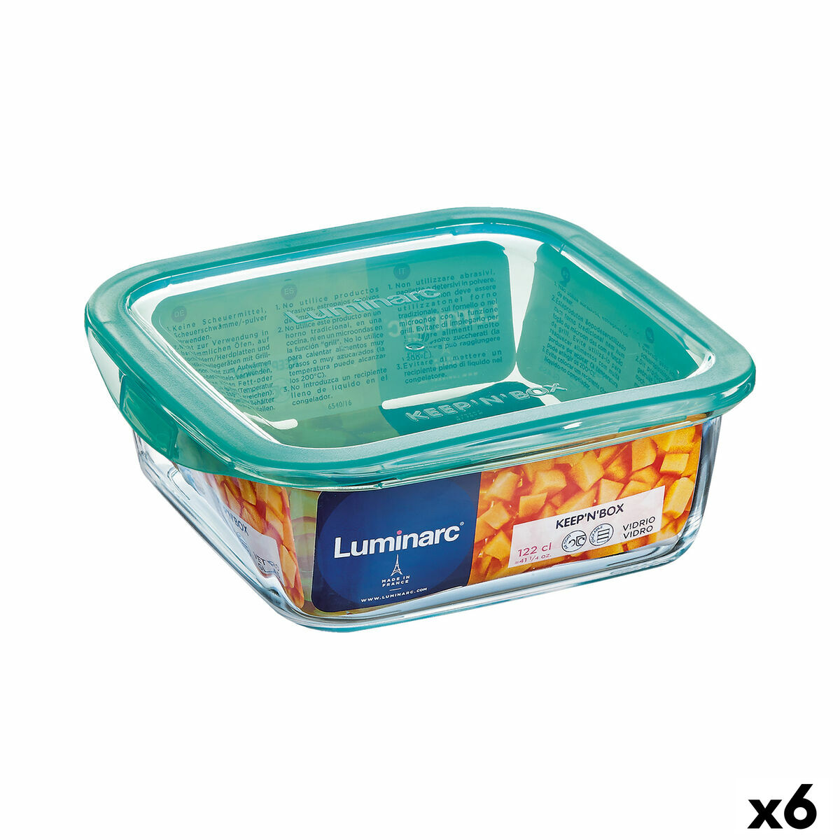 Fyrkantig matlåda med lock Luminarc Keep'n Lagon 760 ml 13 x 6 cm Turkos Glas (6 antal)