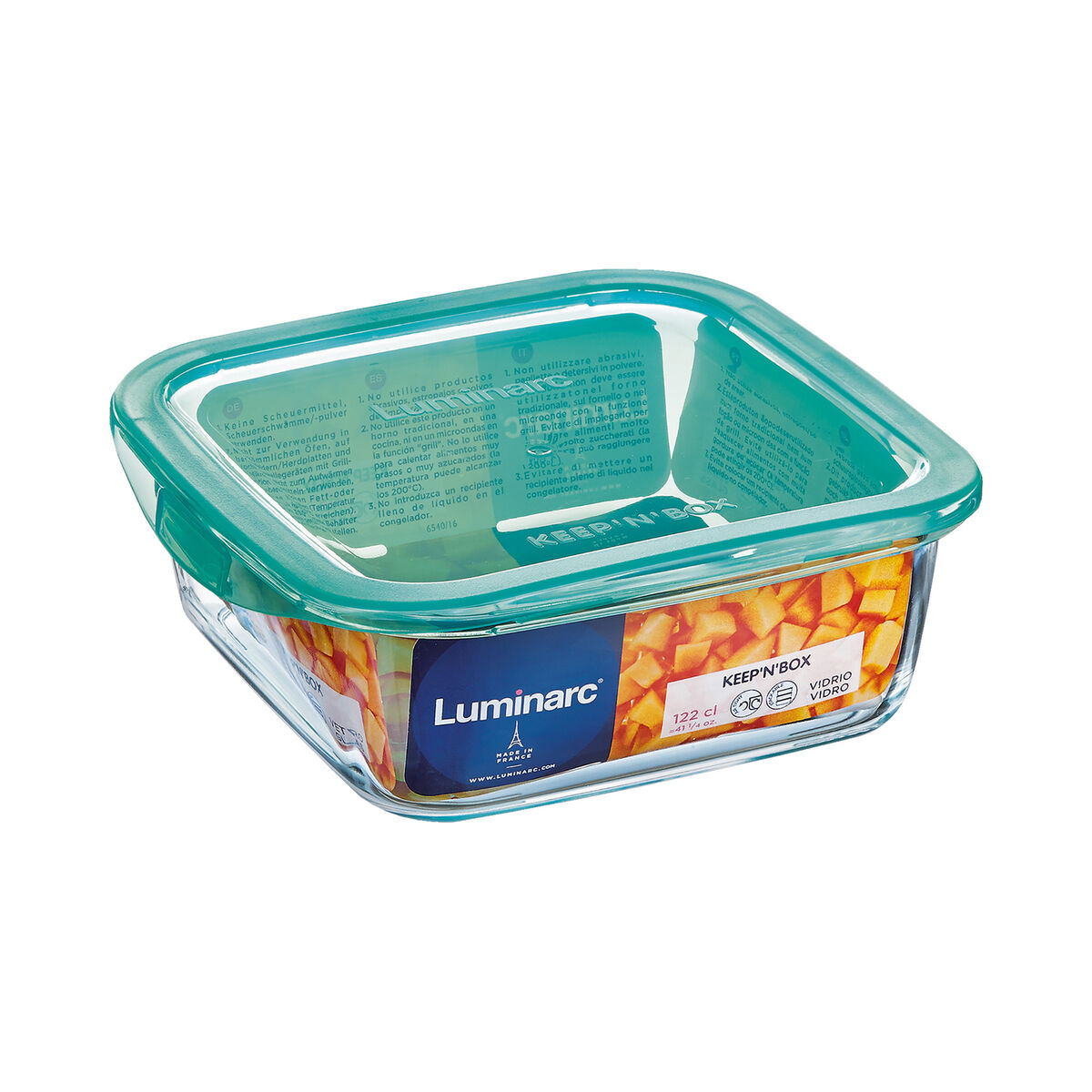 Fyrkantig matlåda med lock Luminarc Keep'n Lagon 760 ml 13 x 6 cm Turkos Glas (6 antal) - 3