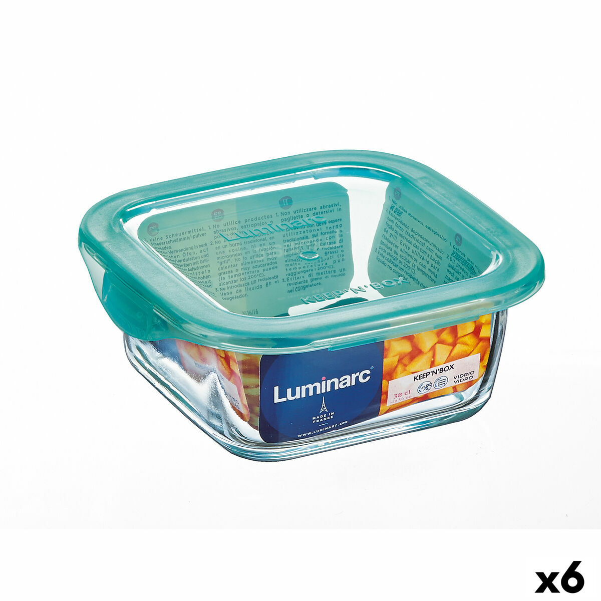 Fyrkantig matlåda med lock Luminarc Keep'n Lagon 15,6 x 6,6 cm Turkos 1,22 L Glas (6 antal)